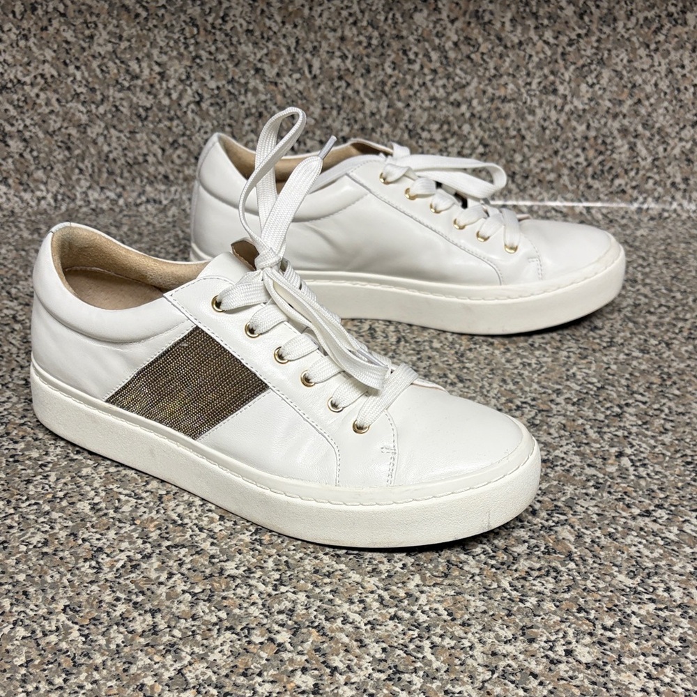 Veli Sport Women's White Low-Top Leather Sneakers with Metallic Side Accent Size